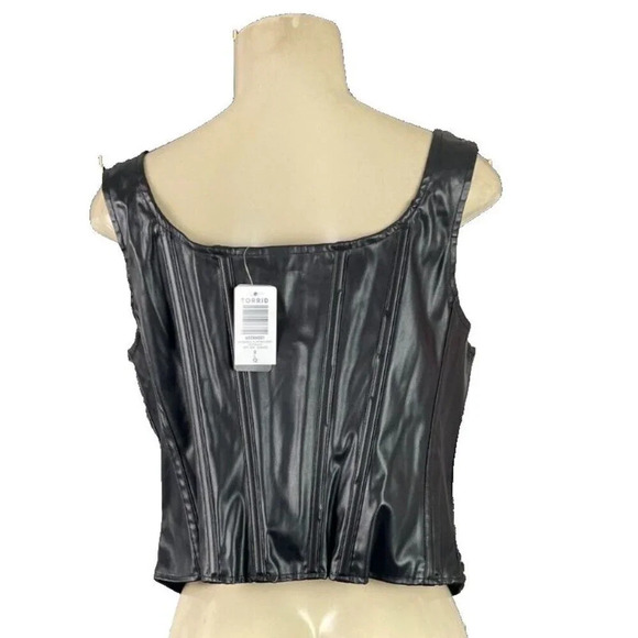 Torrid 0-L Black Faux Leather Boned Zip Front Lined Sleeveless Crop Corset Top - Picture 4 of 6